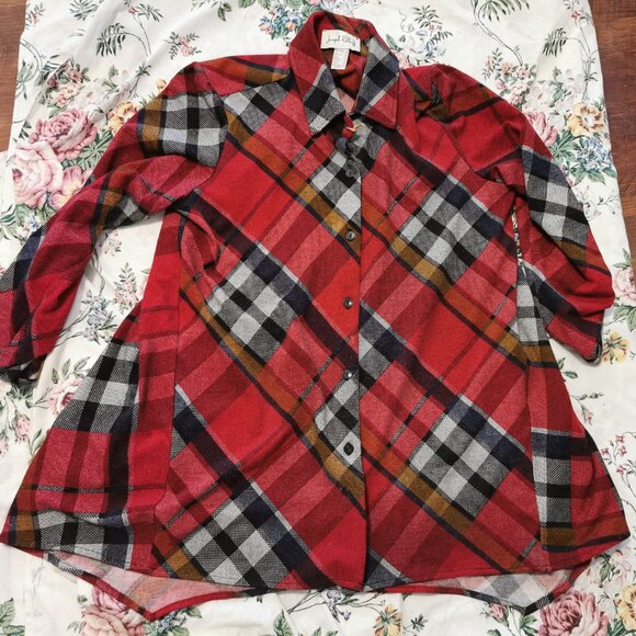JOSEPH RIBKOFF Black Red Plaid Hi-Low Button Front Tunic Women's 14 0321 - Picture 3 of 5